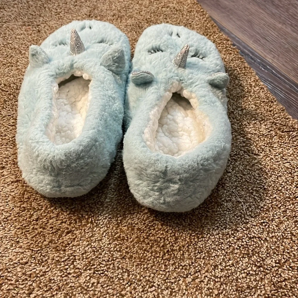 Girls Blue Unicorn Bedroom Shoes L